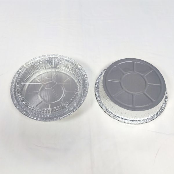 H87de0a4d4f804820ae28ee968701aa25v FDA 9 "230*230*48mm aluminum foil food container, 1400ml capacity, recyclable PET pizza pan and baking tray for food packaging