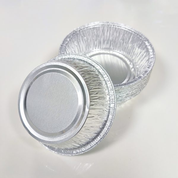 Aluminum foil Disposable round 5-inch oven-safe stackable container trays, 350ml capacity, for baking cakes and other foods